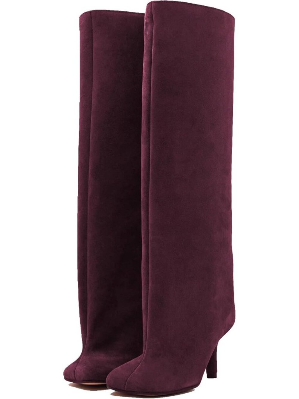Women's Burgundy Faux Suede Knee High Boots Square Toe Stiletto Heels